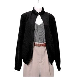 Orvis Lightweight Black Seersucker Bomber Sporty Windbreaker Funnel Neck Jacket